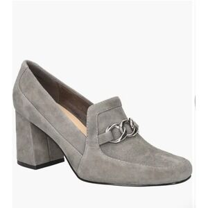 NEW! Bella Vita Wms Tam Gray Kidsuede Leather Pump‎ Block Heels Chain 8.5M $125